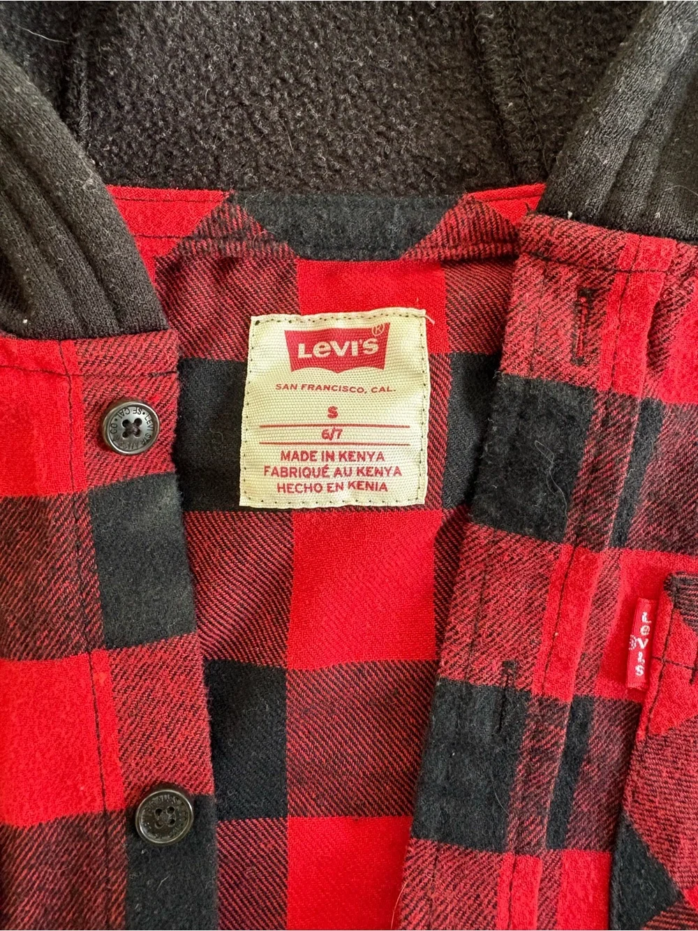 Levi's Kids Red & Black Buffalo Plaid Button Up Hoodie